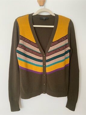 Weekend Max Mara Wool Cashmere Western Intarsia Knit Cardigan size Medium